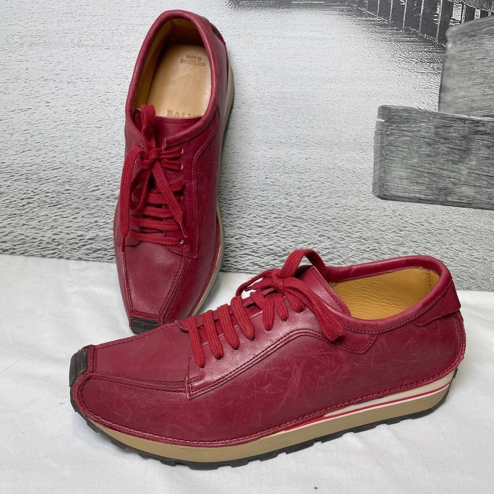 Bally Vintage Red Leather Cheetah Lace Up Sneakers‎ Womens 6.5D Made Switzerland